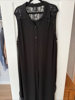 torrid Black Lace-Shoulder Button-Front Maxi Dress